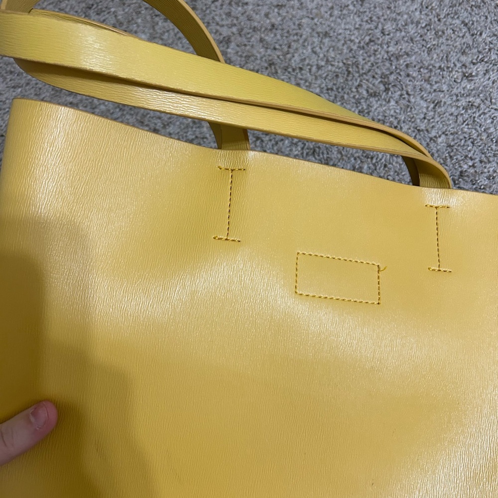 Neiman Marcus Mustard Yellow VEGAN Faux Leather Shopper Tote Bag Shoulder Pocket - Picture 9 of 13